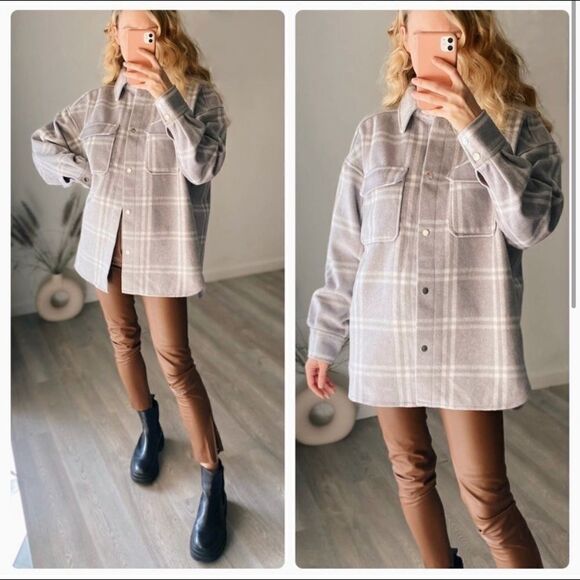 Felted Shirt Jacket Shacket H&M New - Picture 8 of 9